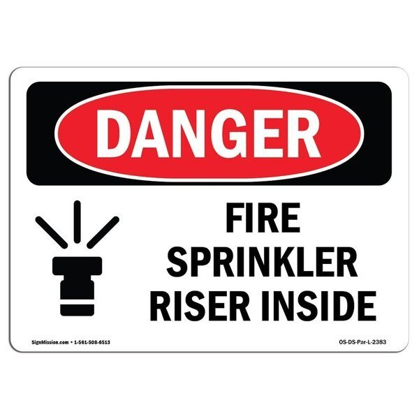 OSHA Danger Sign, Fire Sprinkler Riser Inside, 7in X 5in Decal, 5